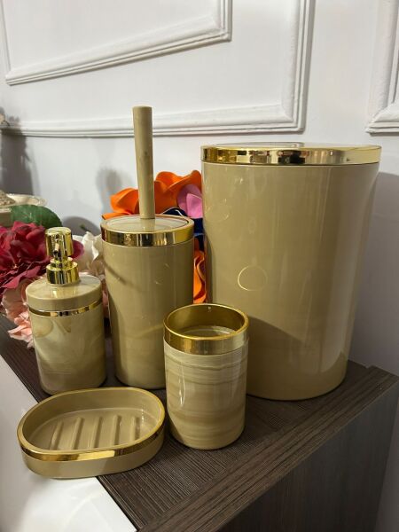 5 'Lİ BANYO YUVARLAK SET Bej