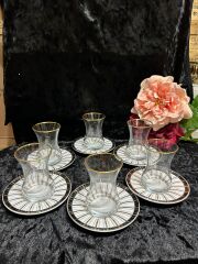 VIDREX 12 PARÇA ÇAY SETİ PORSELEN DMT303+ANT-10 ALTIN YALDIZLI  ÇİZGİLİ