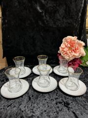 VIDREX 12 PARÇA ÇAY SETİ PORSELEN DMT303+ANT-10 ALTIN YALDIZLI BENEKLİ