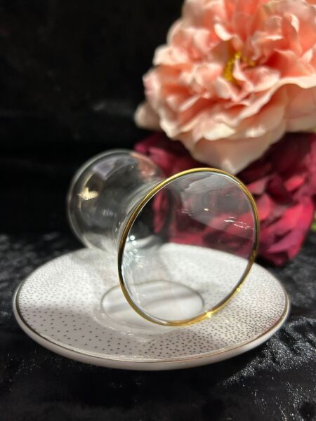 VIDREX 12 PARÇA ÇAY SETİ PORSELEN DMT303+ANT-10 ALTIN YALDIZLI BENEKLİ