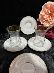 VIDREX 12 PARÇA ÇAY SETİ PORSELEN DMT303+ANT-10 ALTIN YALDIZLI BENEKLİ