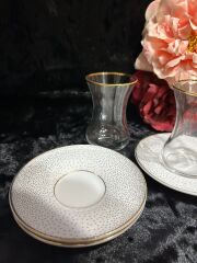 VIDREX 12 PARÇA ÇAY SETİ PORSELEN DMT303+ANT-10 ALTIN YALDIZLI BENEKLİ