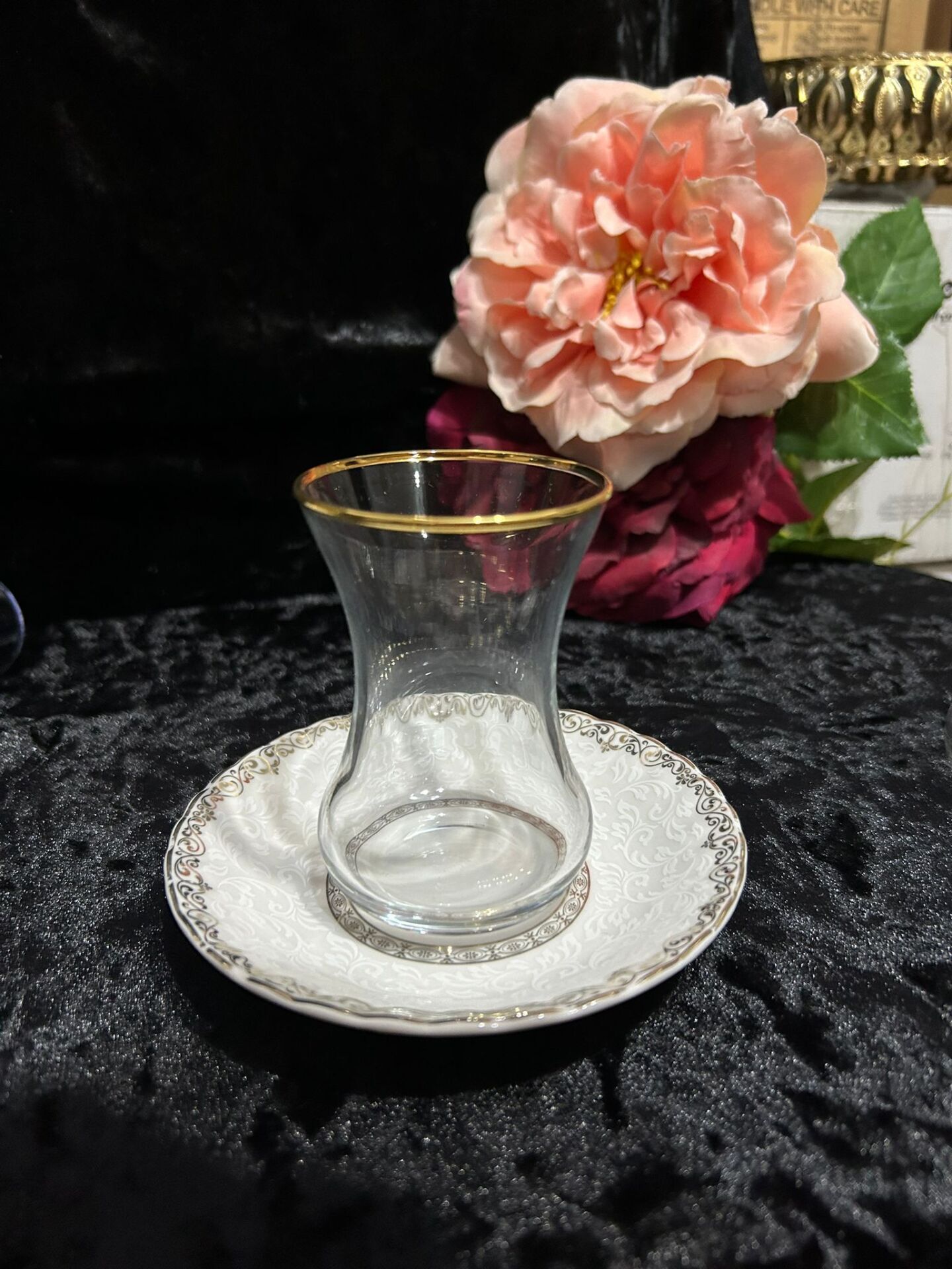 VIDREX 12 PARÇA ÇAY SETİ PORSELEN DMT303+ANT-10 ALTIN YALDIZLI DESENLİ