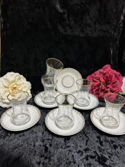 VIDREX 12 PARÇA ÇAY SETİ PORSELEN DMT303+ANT-10 ALTIN YALDIZLI DESENLİ