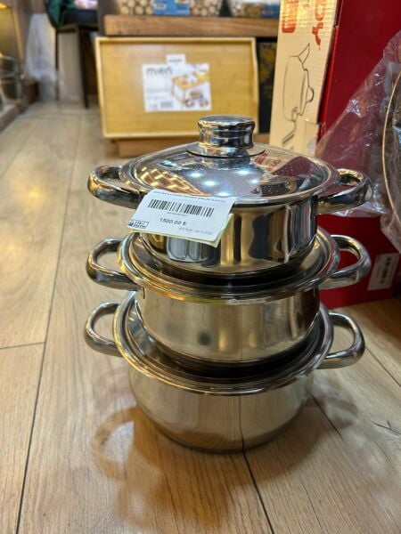 GÜLSAN ÇAKIR GÜVEÇ  ÇELİK KAPAKLI 3 LÜ TENCERE SET