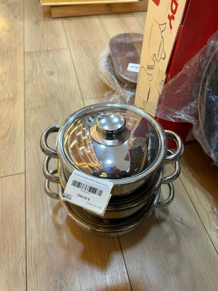 GÜLSAN ÇAKIR GÜVEÇ  ÇELİK KAPAKLI 3 LÜ TENCERE SET