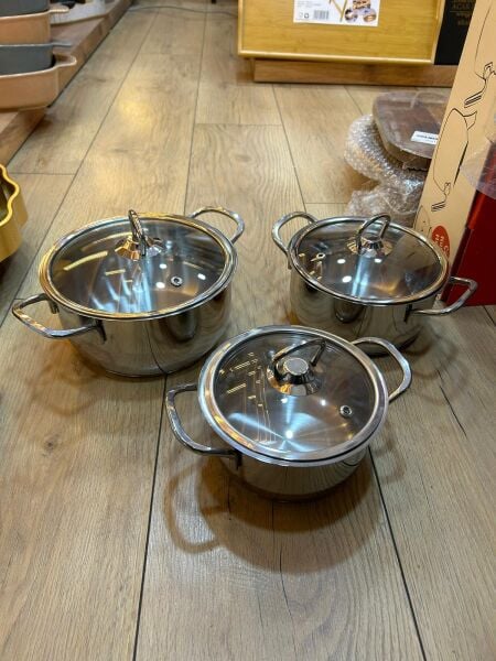 SAMIRA MİNİ TENCERE SETİ 3 LÜ CAM KAPAK