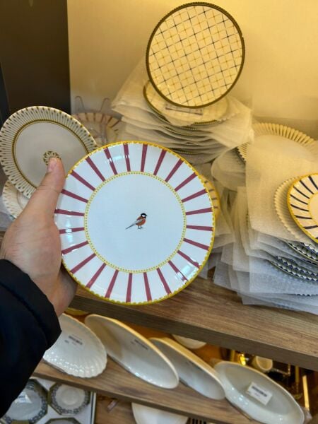 HERENCIA 17 CM SERVİS TABAĞI (ORTA BOY  PEMBE  KUŞ FİGÜRLÜ )