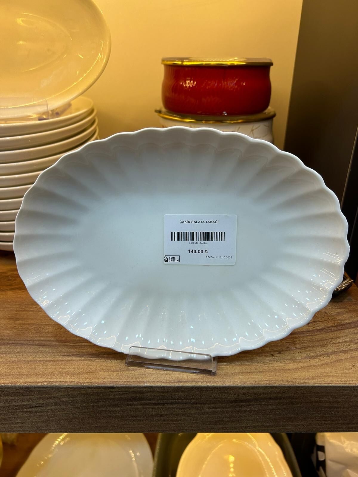 MİDYE KENAR DESENLİ ÇAKIR PORSELEN SALATA TABAĞI (EN: 24 CM / BOY: 17 CM)