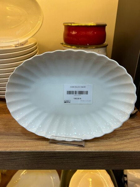 MİDYE KENAR DESENLİ ÇAKIR PORSELEN SALATA TABAĞI (EN: 24 CM / BOY: 17 CM)