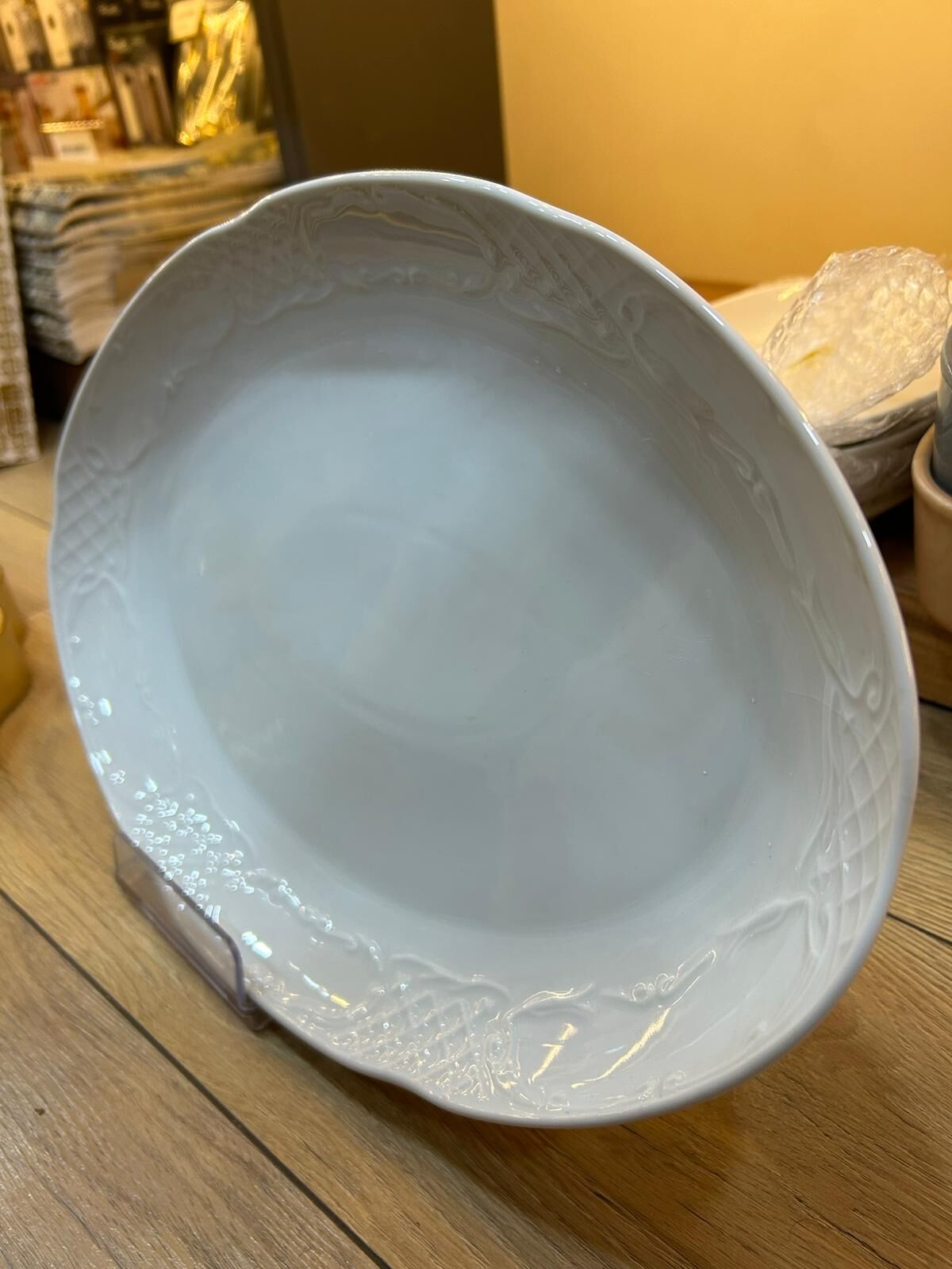 ÇAKIR BEYAZ DESENLİ BÜYÜK BOY SALATA TABAĞI ( EN : 26 CM    BOY : 37 CM )