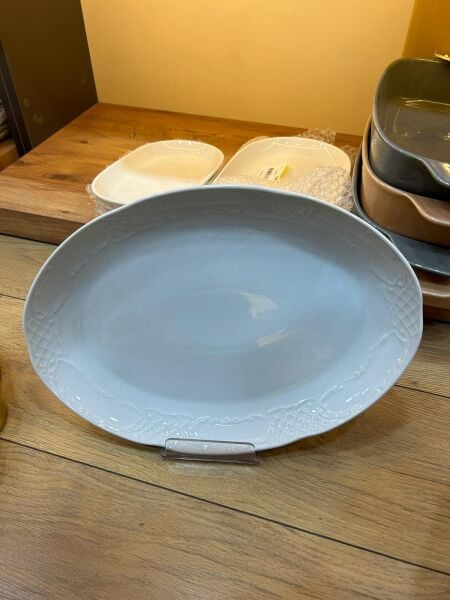 ÇAKIR BEYAZ DESENLİ BÜYÜK BOY SALATA TABAĞI ( EN : 26 CM    BOY : 37 CM )