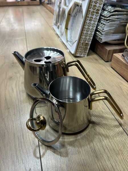 AKDENİZ PRAMİT ELİT ÇELİK MİNİ ÇAYDANLIK GOLD KULPLU