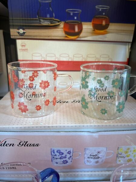 ADEN GLASS 6 LI TERMİSİL ÇİÇEK DESENLİ ŞEFFAF BARDAK