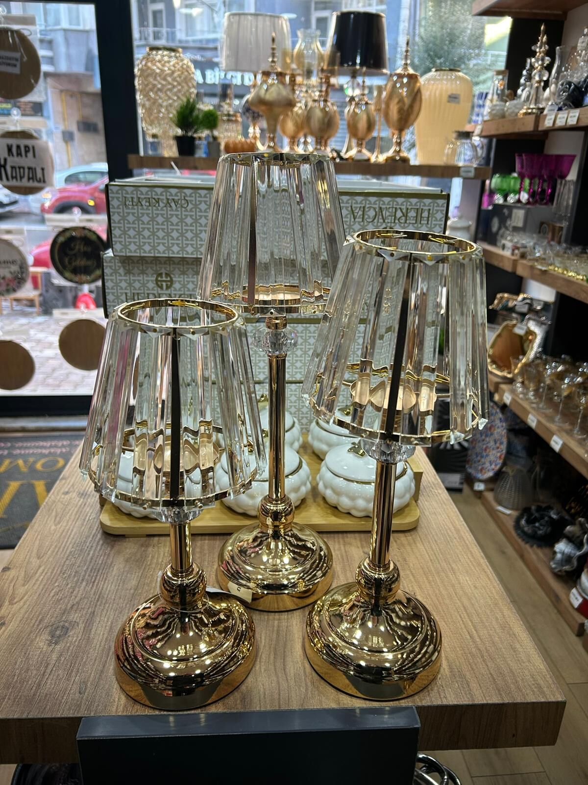 3 LÜ ŞANLI GOLD KRİSTAL ŞAMDAN