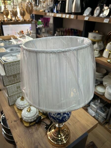 OTANTİK MAVİ DESENLİ GOLD ABAJUR